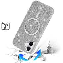 For iPhone 17 Case Magnetic Circle Full Bling Rhinestone Cover + Tempered Glass