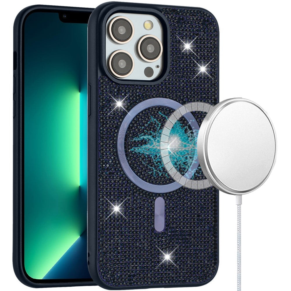 For iPhone 13 Pro Max 6.7 inch Case Magnetic Circle Full Bling Rhinestone Dazzle