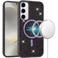 For Samsung S24/S25 Case Magnetic Circle Full Bling Dazzle + Tempered Glass