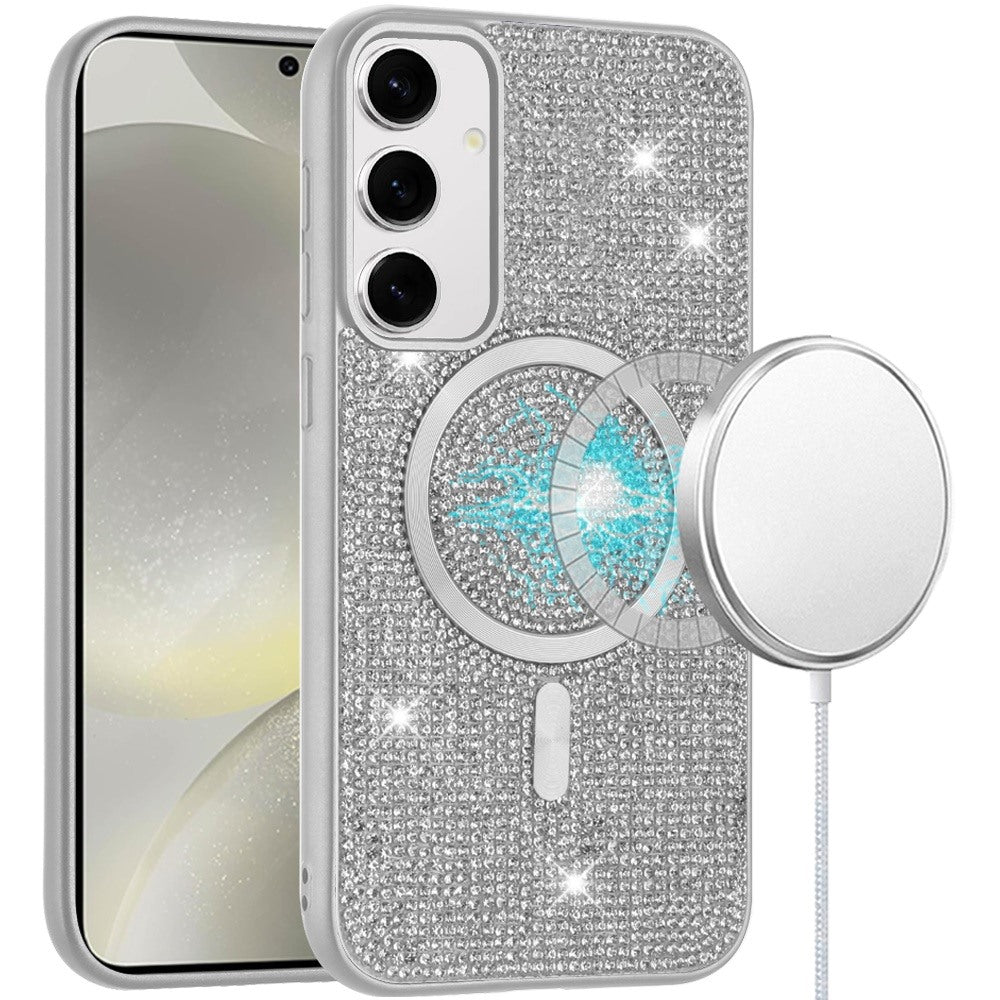 For Samsung S25/S24 Case Magnetic Circle Full Bling Dazzle + Tempered Glass