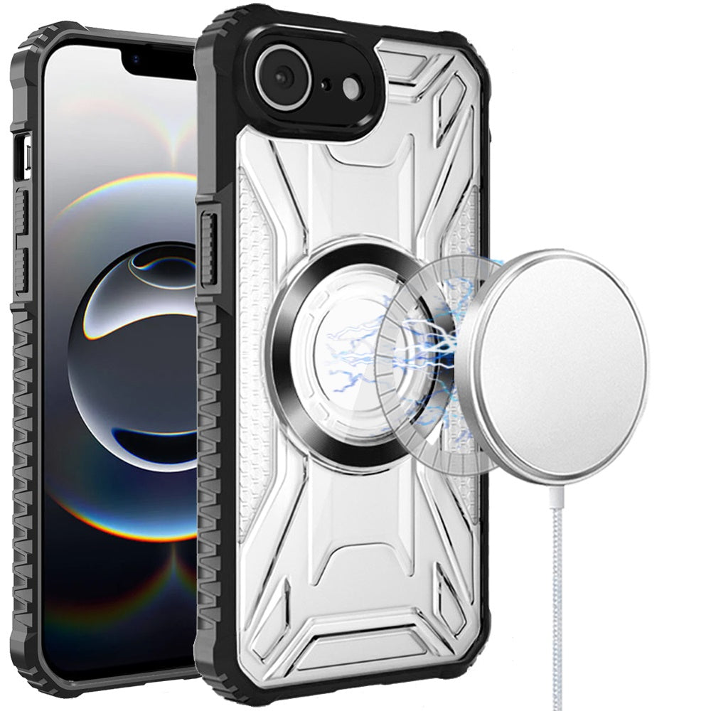 For iPhone 16e Case Magnetic Circle Shock Absorbent Phone Cover + Tempered Glass