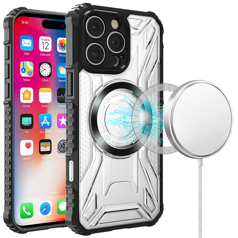 For iPhone 16 Pro 6.3in Case Magnetic Circle Shock Absorbent +Tempered Glass