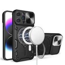 For iPhone 15 Case Magnetic Circle Stand with Lens Protection + 2 Tempered Glass