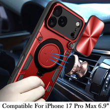 For iPhone 17 Pro Max Case Magnetic Circle Stand Sliding Cover + Tempered Glass