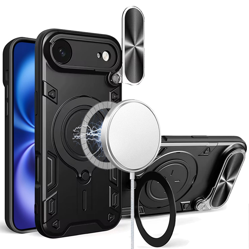For iPhone Air Case Magnetic Circle Stand Sliding Lens Cover + Tempered Glass