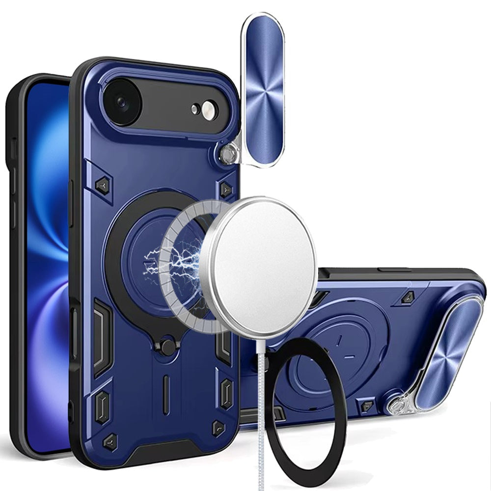 For iPhone Air Case Magnetic Circle Stand Sliding Lens Cover + Tempered Glass