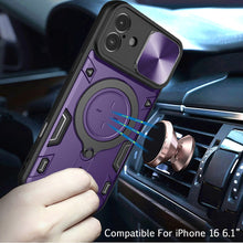 For iPhone 16 6.1inch Case Magnetic Circle Ring Lens Protection + Tempered Glass