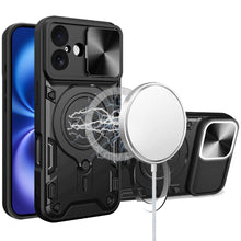 For iPhone 17 Case Magnetic Circle Stand Sliding Lens Cover + Tempered Glass