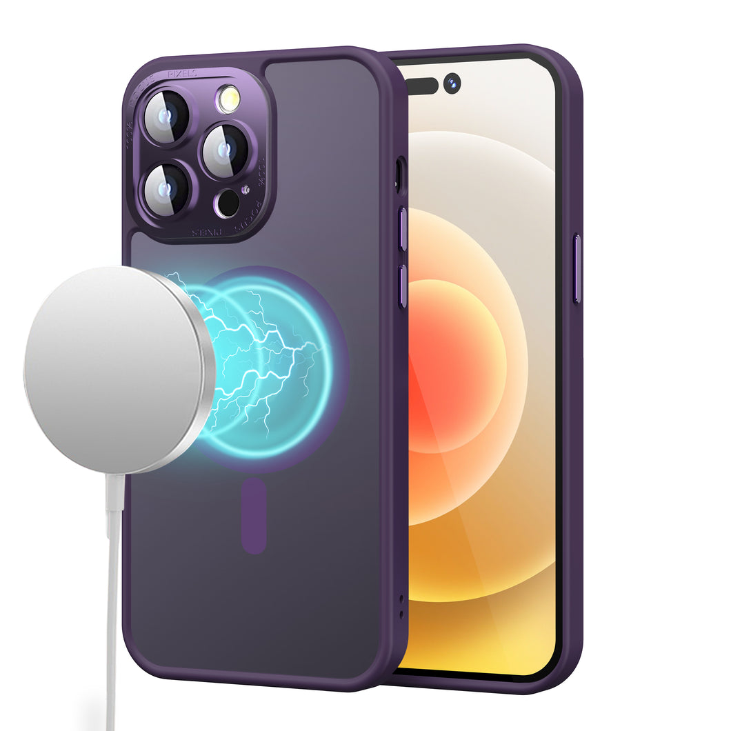 For iPhone 15 Pro Max Case Magnet Circle Metal Glass Lens + 2 Screen Protectors