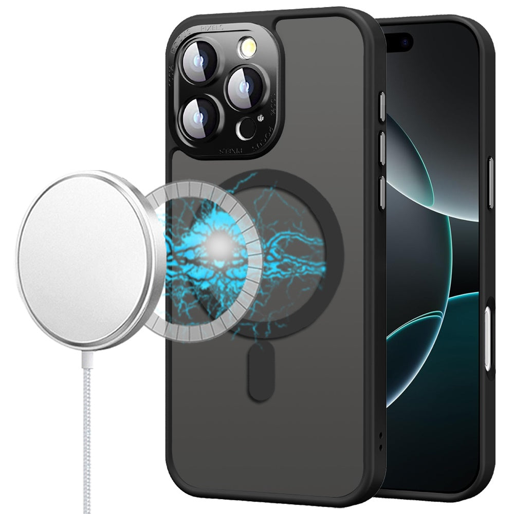 For iPhone 16 PRO MAX Case Magnetic Circle Metal Glass Lens + Tempered Glass