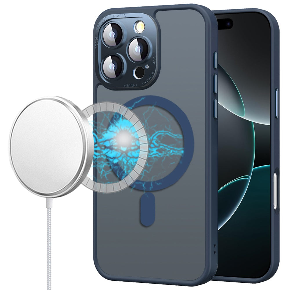 For iPhone 16 PRO MAX Case Magnetic Circle Metal Glass Lens + Tempered Glass