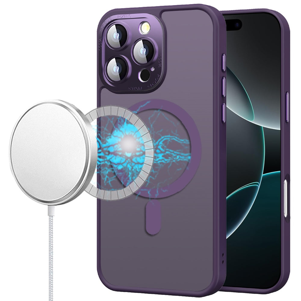 For iPhone 16 PRO MAX Case Magnetic Circle Metal Glass Lens + Tempered Glass