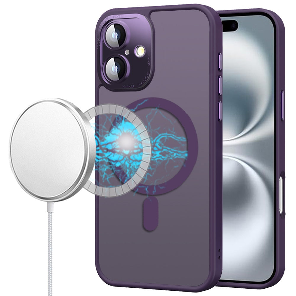 For iPhone 16 Plus 6.7in Case Magnetic Circle Metal Glass Lens + Tempered Glass