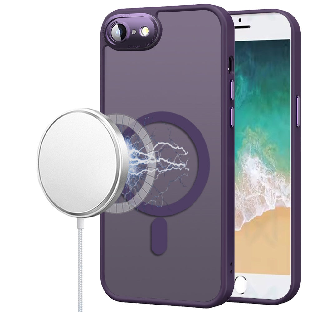 For iPhone 16e Case Magnetic Circle Metal w/ Glass Camera Lens + Tempered Glass