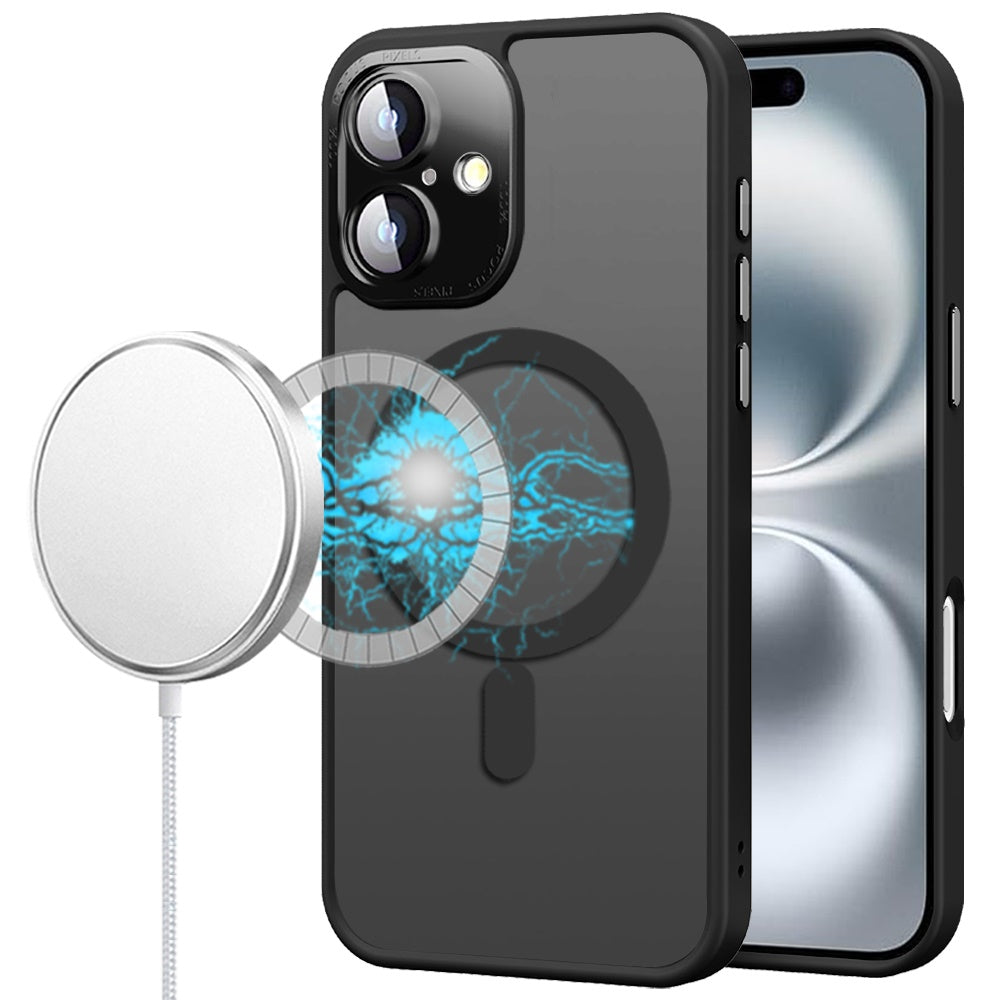 For iPhone 16 6.1inch Case Magnetic Circle Metal Glass Lens + Tempered Glass