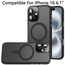 For iPhone 16 6.1inch Case Magnetic Circle Metal Glass Lens + Tempered Glass