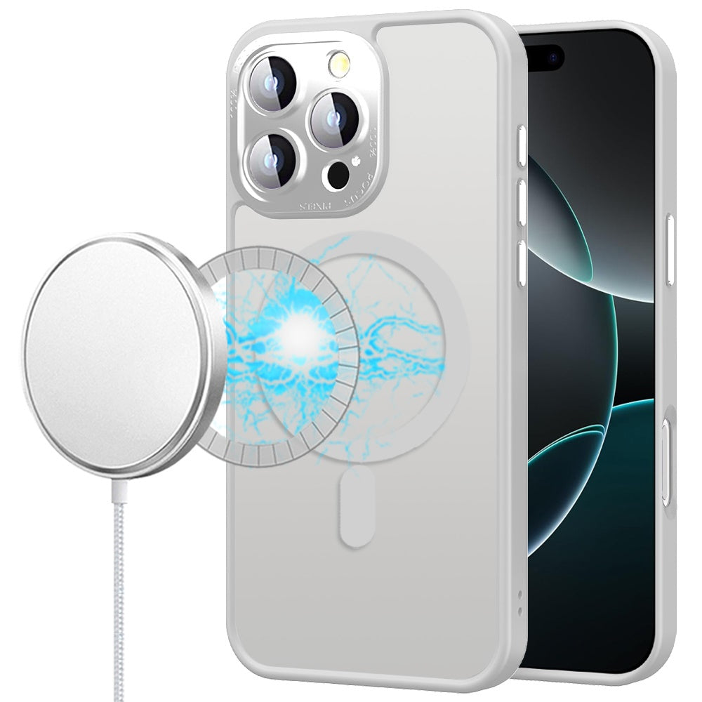 For iPhone 16 Pro 6.3in Case Magnetic Circle Metal Glass Lens + Tempered Glass