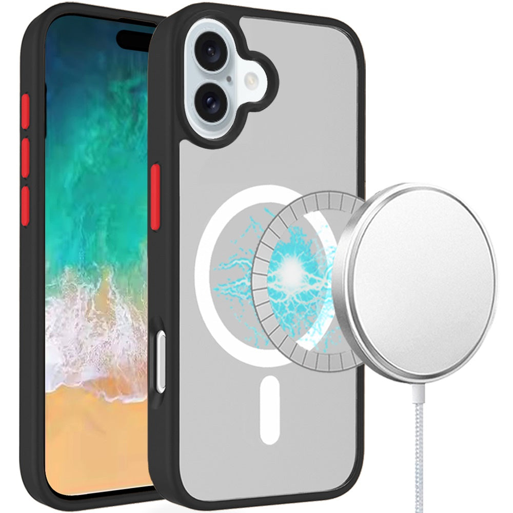 For iPhone 16 Plus 6.7in Case Magnetic Circle Colorful Buttons + Tempered Glass