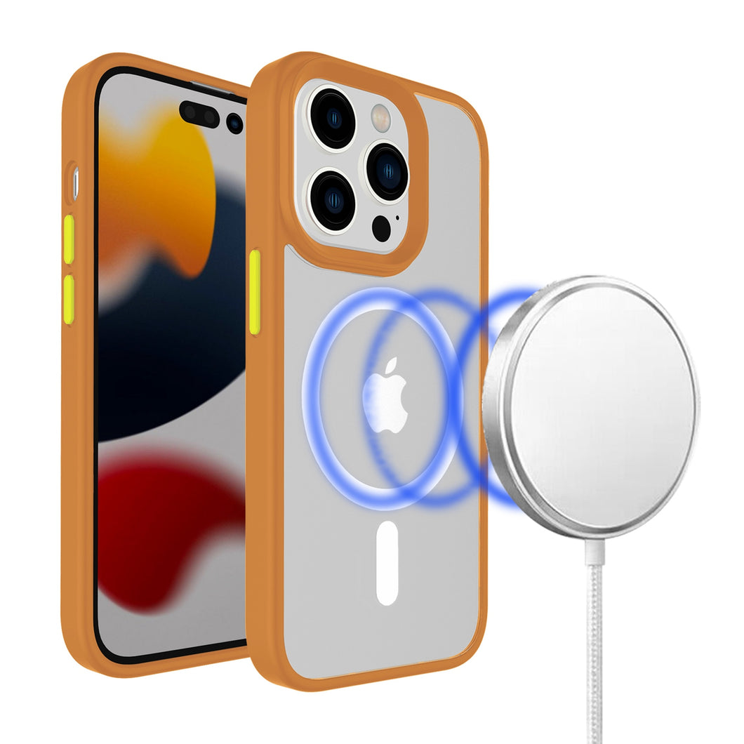 For iPhone 13/14 Case Magnetic Circle Color Buttons Rugged Cover +Tempered Glass