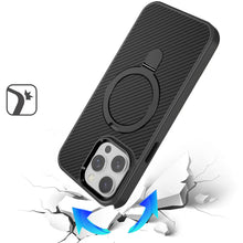 For iPhone 15 Pro Max Case Carbon Fiber Print RingStand Circle +2 Tempered Glass