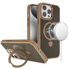 For iPhone 15 Pro Max Case Carbon Fiber Print RingStand Circle +2 Tempered Glass