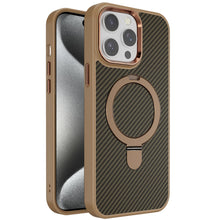 For iPhone 15 Pro Max Case Carbon Fiber Print RingStand Circle +2 Tempered Glass