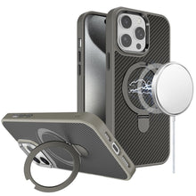 For iPhone 15 Pro Max Case Carbon Fiber Print RingStand Circle +2 Tempered Glass