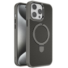 For iPhone 15 Pro Max Case Carbon Fiber Print RingStand Circle +2 Tempered Glass