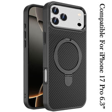 For iPhone 17 PRO Case Carbon Fiber Print Metal Stand Magnetic + Tempered Glass