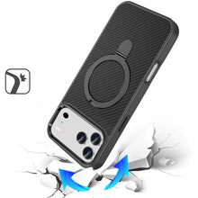 For iPhone 17 PRO Case Carbon Fiber Print Metal Stand Magnetic + Tempered Glass