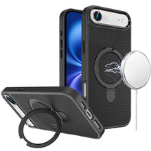 For iPhone Air Case Carbon Fiber Print Metal Stand Magnetic + Tempered Glass