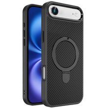 For iPhone Air Case Carbon Fiber Print Metal Stand Magnetic + Tempered Glass