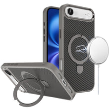 For iPhone Air Case Carbon Fiber Print Metal Stand Magnetic + Tempered Glass