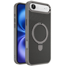For iPhone Air Case Carbon Fiber Print Metal Stand Magnetic + Tempered Glass
