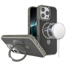 For iPhone 16 PRO MAX Case Carbon Fiber Print Ring Stand Circle + Tempered Glass
