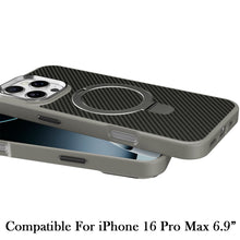 For iPhone 16 PRO MAX Case Carbon Fiber Print Ring Stand Circle + Tempered Glass