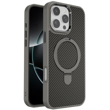 For iPhone 16 PRO MAX Case Carbon Fiber Print Ring Stand Circle + Tempered Glass