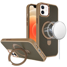 For iPhone 12/12 Pro Case Carbon Fiber Print Ring Stand Circle + Tempered Glass