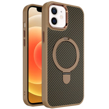 For iPhone 12/12 Pro Case Carbon Fiber Print Ring Stand Circle + Tempered Glass
