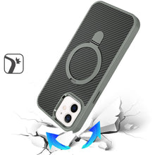 For iPhone 12/12 Pro Case Carbon Fiber Print Ring Stand Circle + Tempered Glass