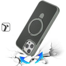 For iPhone 12 Pro Max Case Carbon Fiber Print Ring Stand Circle + Tempered Glass