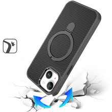 For iPhone 15 Case Carbon Fiber Print Ring Stand Circle Cover + 2 Tempered Glass