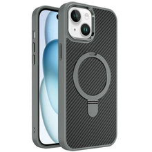 For iPhone 15 Case Carbon Fiber Print Ring Stand Circle Cover + 2 Tempered Glass
