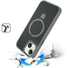 For iPhone 15 Case Carbon Fiber Print Ring Stand Circle Cover + 2 Tempered Glass
