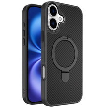 For iPhone 17 Case Carbon Fiber Print with Metal Stand Magnetic + Tempered Glass