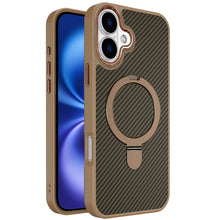 For iPhone 17 Case Carbon Fiber Print with Metal Stand Magnetic + Tempered Glass