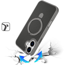 For iPhone 17 Case Carbon Fiber Print with Metal Stand Magnetic + Tempered Glass
