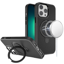 For iPhone 13 Pro Max 6.7 inch Case Carbon Fiber Print Magnetic RingStand Circle