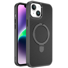For iPhone 13/14 Case Carbon Fiber Print Ring Stand Circle + Tempered Glass