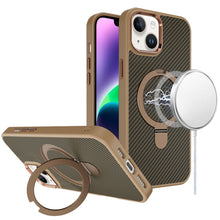 For iPhone 13/14 Case Carbon Fiber Print Ring Stand Circle + Tempered Glass
